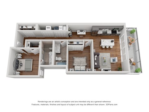 Floor plan for 2 beds, 2 baths, 1091 sqft